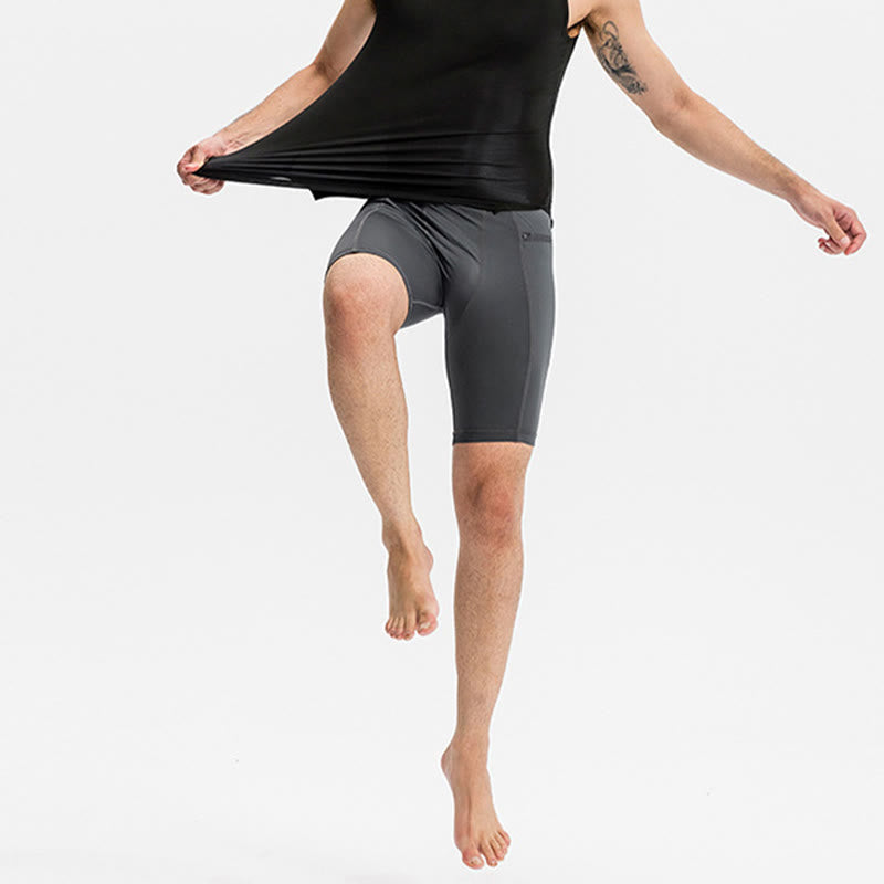 Buddha Stones Men's Tight Stretch High Elasticity Quick Dry Sports Shorts With Zipper Pockets - image 6