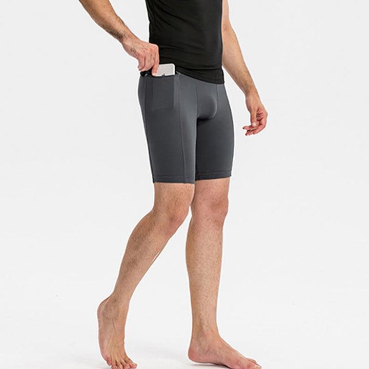 Buddha Stones Men's Tight Stretch High Elasticity Quick Dry Sports Shorts With Zipper Pockets - image 9