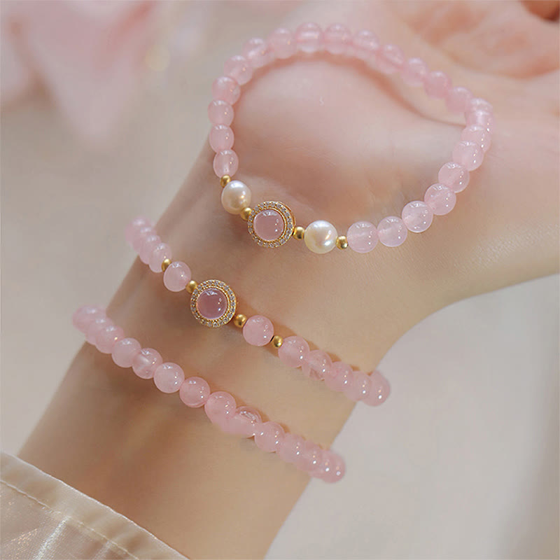 Buddha Stones Pink Crystal Pearl Warmth Bracelet