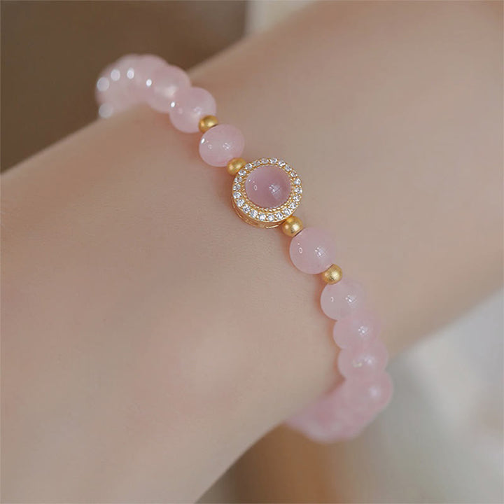 Buddha Stones Pink Crystal Pearl Warmth Bracelet