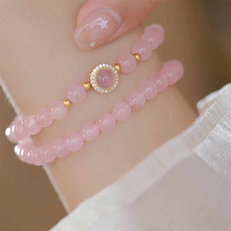 Buddha Stones Pink Crystal Pearl Warmth Bracelet