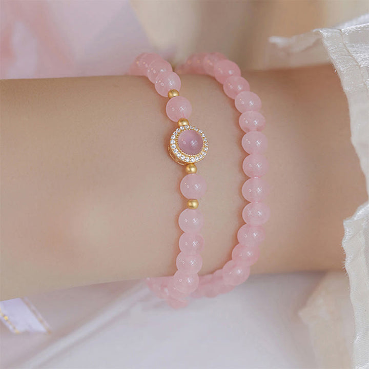 Buddha Stones Pink Crystal Pearl Warmth Bracelet