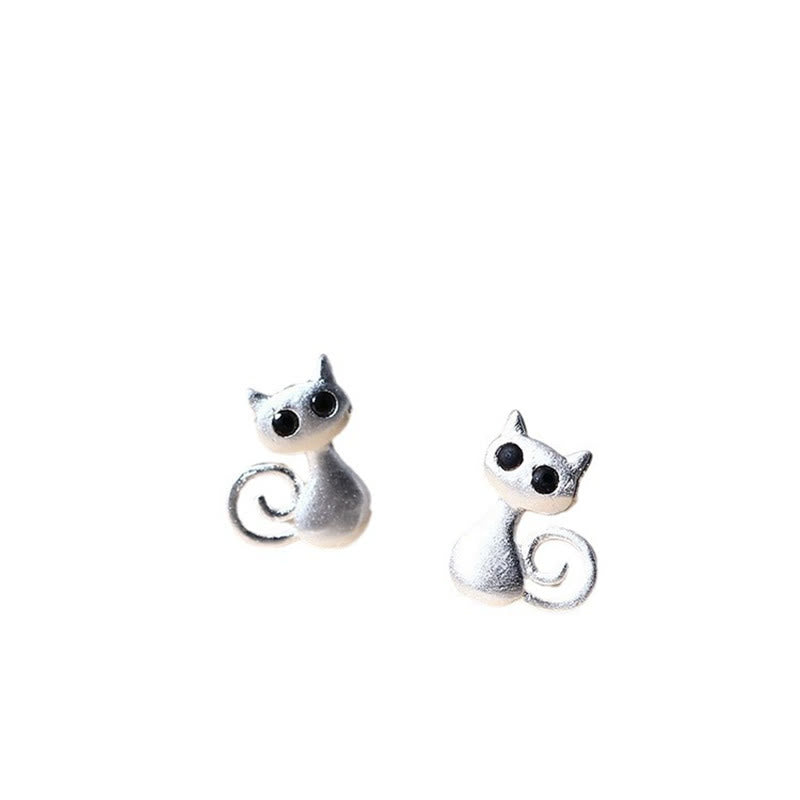 Buddha Stones 925 Sterling Silver Posts Cute Cat Kitten Blessing Stud Earrings - image 5