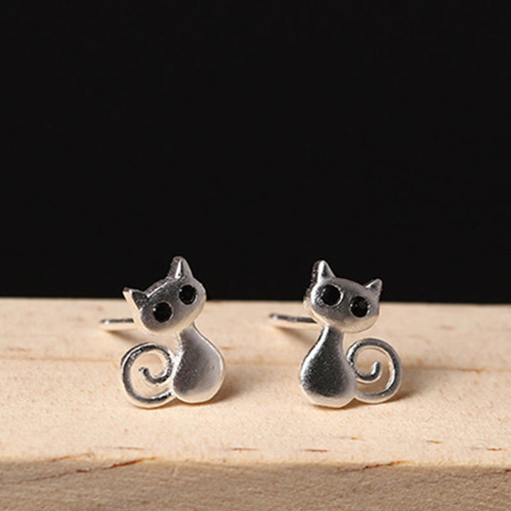 Buddha Stones 925 Sterling Silver Posts Cute Cat Kitten Blessing Stud Earrings - image 5