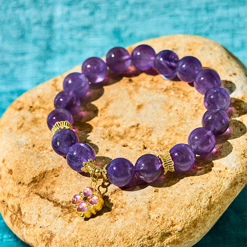 Buddha Stones Natural Amethyst Four Leaf Clover Charm Communication Bracelet