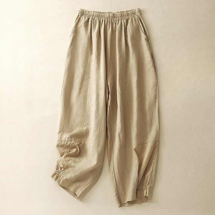 Buddha Stones Casual Embroidery Patchwork Fabric 7-8 Length Cropped Pants Women's Cotton Harem Pants With Pockets - Goldenrod - US8-10，UK/AU12-14，EU40-42 (2XL) - image 0