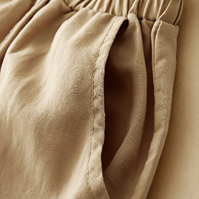 Buddha Stones Casual Embroidery Patchwork Fabric 7-8 Length Cropped Pants Women's Cotton Harem Pants With Pockets - image 4