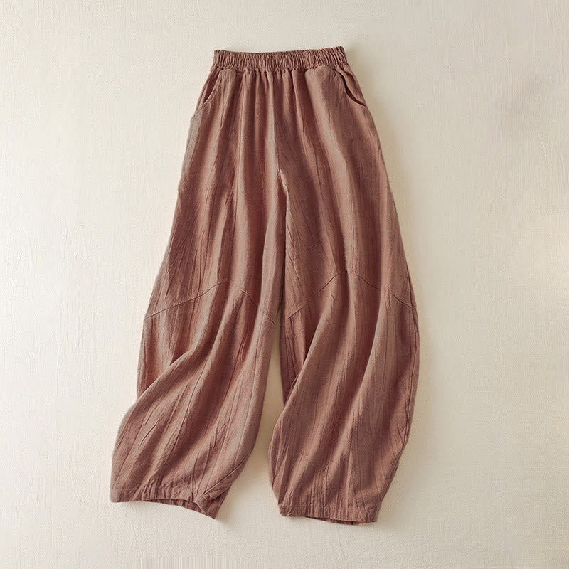 Buddha Stones Casual Loose Straight Leg 7-8 Length Cropped Pants Women's Cotton Harem Pants With Pockets - IndianRed - US8-10，UK/AU12-14，EU40-42 (2XL) - image 0