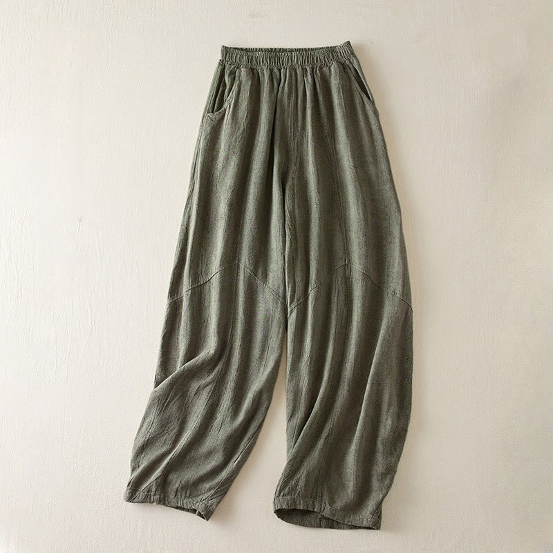 Buddha Stones Casual Loose Straight Leg 7-8 Length Cropped Pants Women's Cotton Harem Pants With Pockets - DarkSeaGreen - US8-10，UK/AU12-14，EU40-42 (2XL) - image 9
