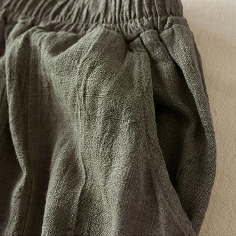 Buddha Stones Casual Loose Straight Leg 7-8 Length Cropped Pants Women's Cotton Harem Pants With Pockets - image 15