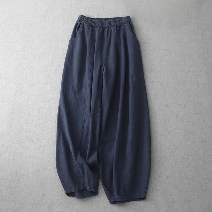 Buddha Stones Casual Plain 7-8 Length Women's Cotton Linen Harem Pants With Pockets - Navy - US8-10，UK/AU12-14，EU40-42 (2XL) - image 18