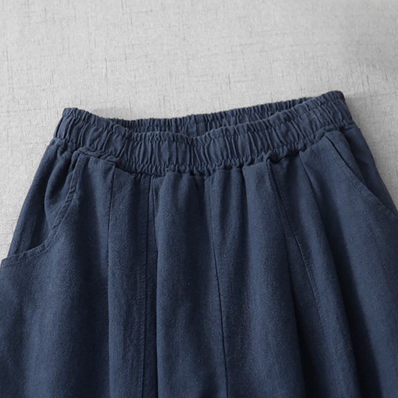 Buddha Stones Casual Plain 7-8 Length Women's Cotton Linen Harem Pants With Pockets - image 24