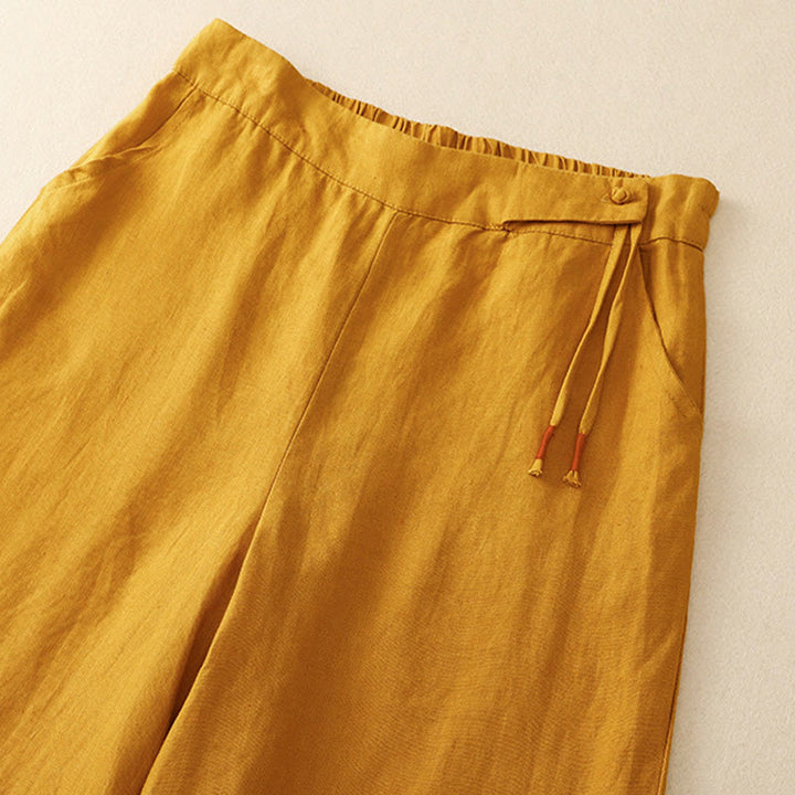 Buddha Stones Casual Plain High Waist Women's Cotton Linen Wide Leg Pants With Pockets - image 2
