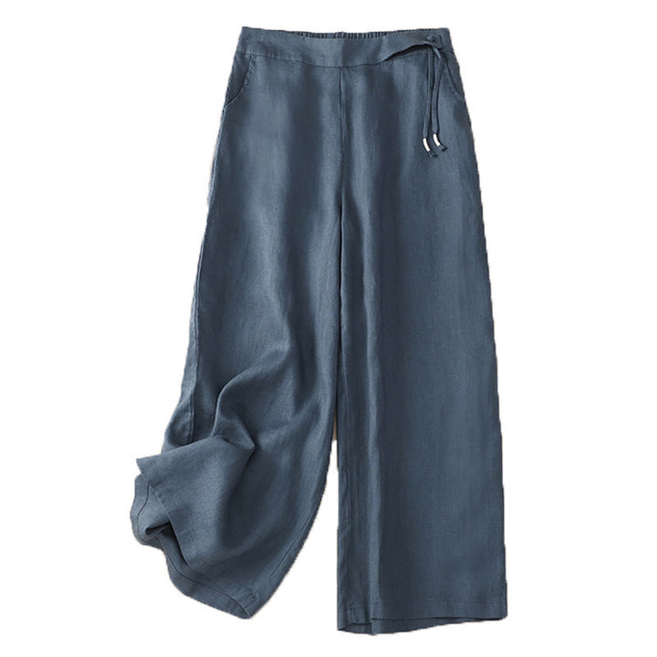 Buddha Stones Casual Plain High Waist Women's Cotton Linen Wide Leg Pants With Pockets - image 21