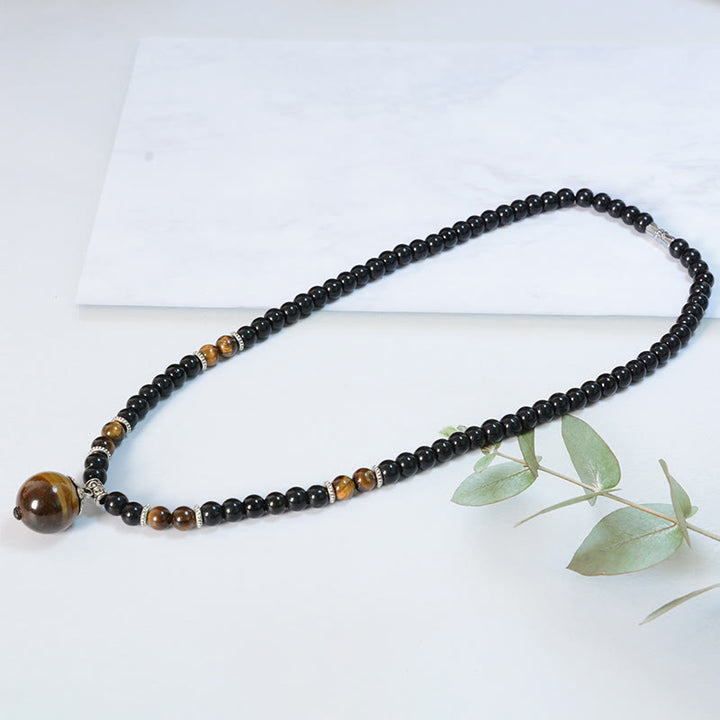 Buddha Stones Black Obsidian Tiger Eye Strengthen Necklace Pendant - image 4