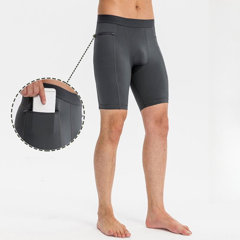 Buddha Stones Men's Tight Stretch High Elasticity Quick Dry Sports Shorts With Zipper Pockets - Gray - US/UK/AU44，EU54 (2XL) - image 0