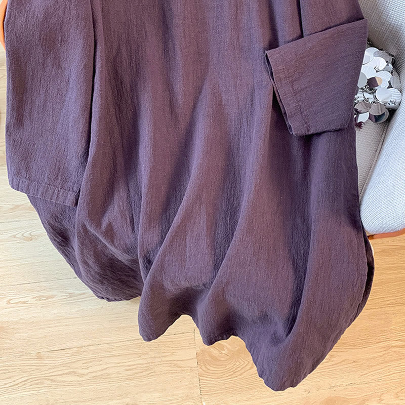 Buddha Stones Casual Women's Plain Frog-Button Stand Collar Design Long Sleeve Cotton Linen Shirt - image 8