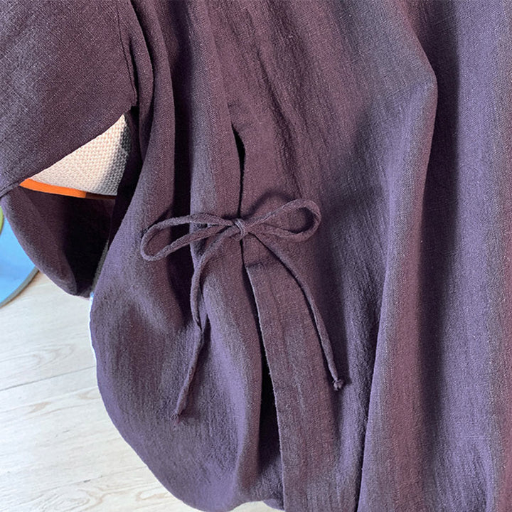 Buddha Stones Casual Women's Plain Frog-Button Stand Collar Design Long Sleeve Cotton Linen Shirt - image 6