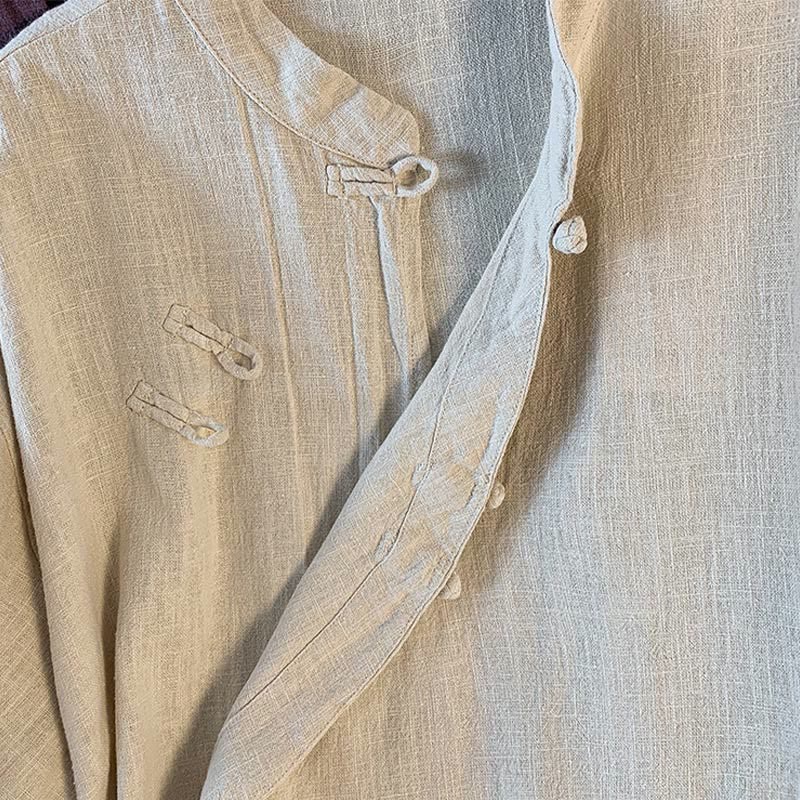 Buddha Stones Casual Women's Plain Frog-Button Stand Collar Design Long Sleeve Cotton Linen Shirt - image 18