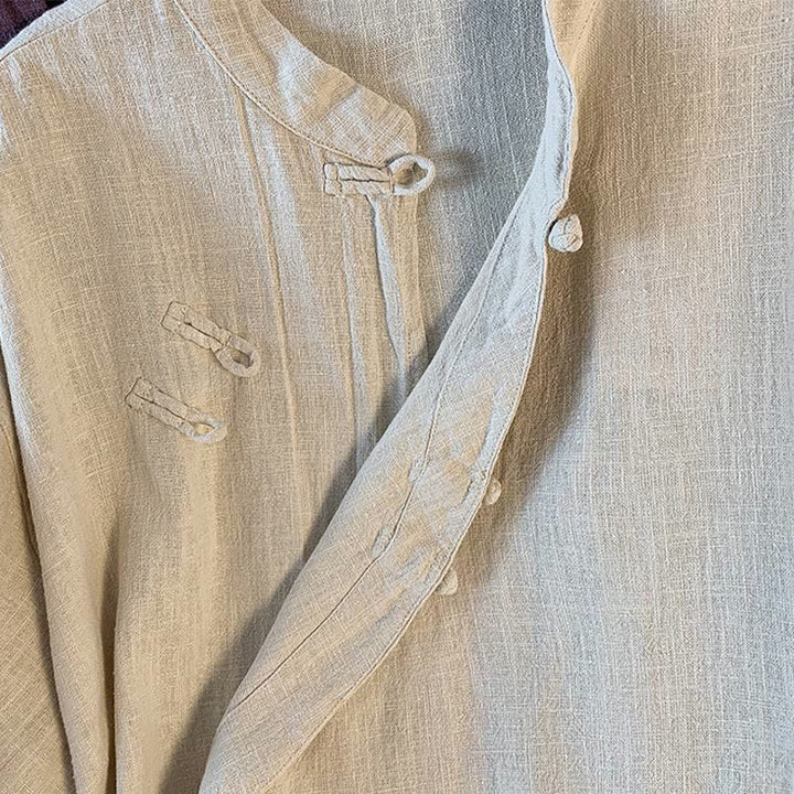 Buddha Stones Casual Women's Plain Frog-Button Stand Collar Design Long Sleeve Cotton Linen Shirt - image 18