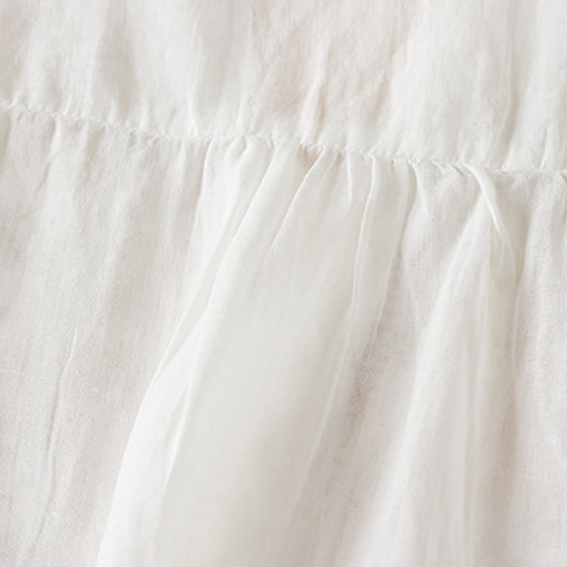 Buddha Stones Casual Embroidery Plants Women's V-Neck Design Half Sleeve Cotton Blended Shirt - image 14