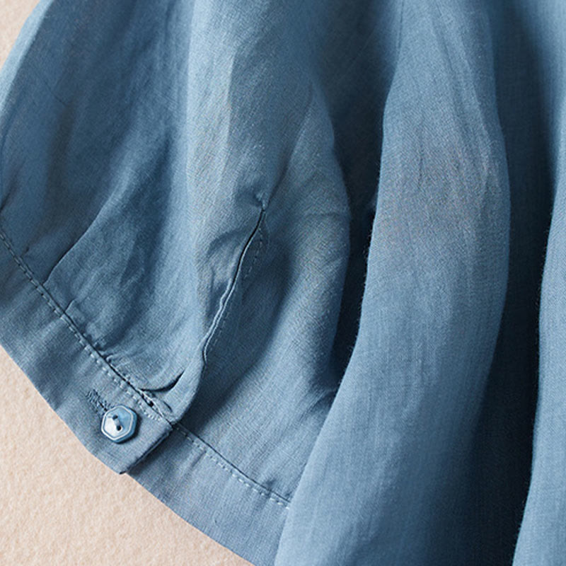 Buddha Stones Casual Embroidery Plants Women's V-Neck Design Half Sleeve Cotton Blended Shirt - image 21