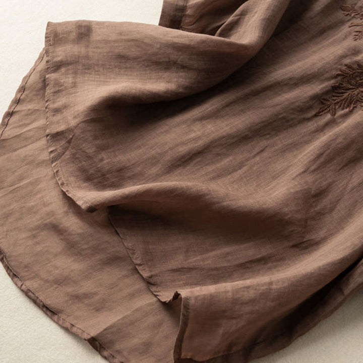 Buddha Stones Casual Embroidery Floral Women's V-Neck Design Half Sleeve Cotton Shirt - image 4