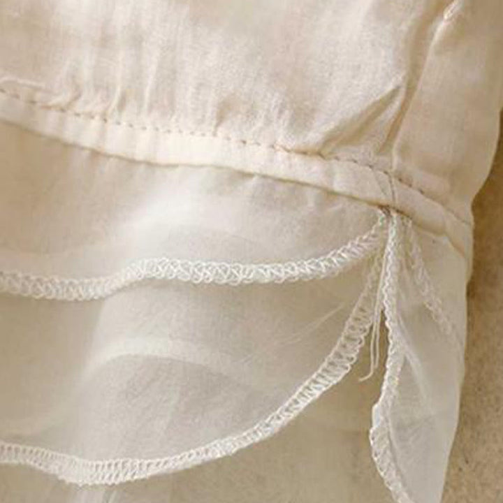 Buddha Stones Casual Embroidered Petals Spliced Organza Women's Crew Neck Design Half Sleeve Cotton Shirt - image 6