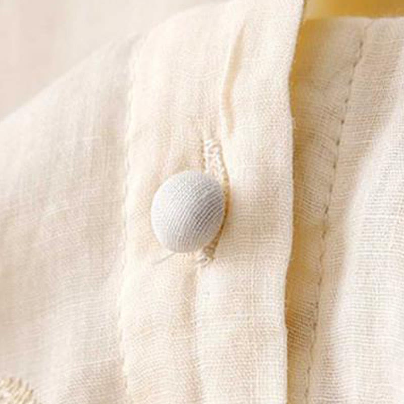 Buddha Stones Casual Embroidered Petals Spliced Organza Women's Crew Neck Design Half Sleeve Cotton Shirt - image 7