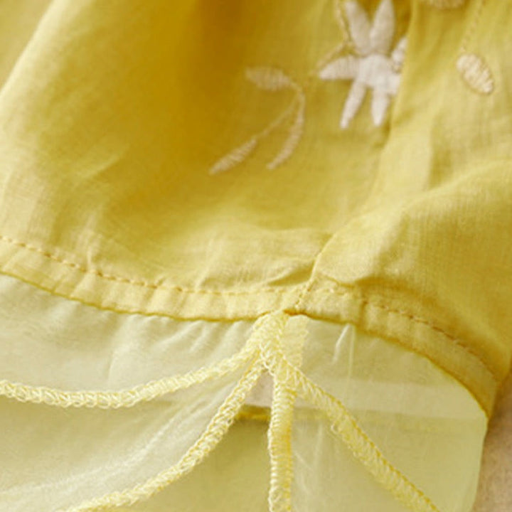 Buddha Stones Casual Embroidered Petals Spliced Organza Women's Crew Neck Design Half Sleeve Cotton Shirt - image 10