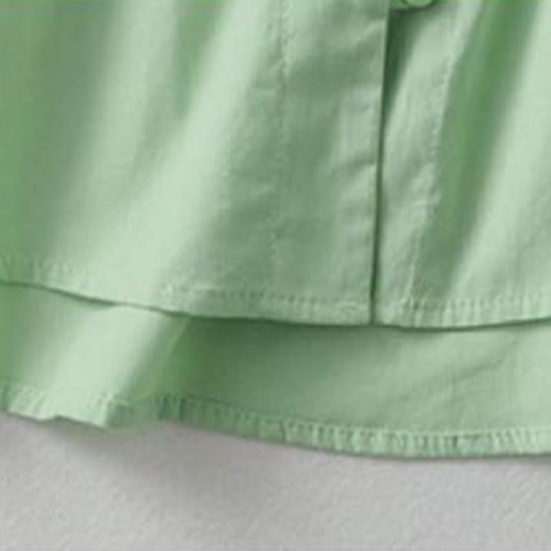 Buddha Stones Casual Plain Frog-Button Women's Ruffle Collar Design Half Sleeve Cotton Linen Shirt - image 19