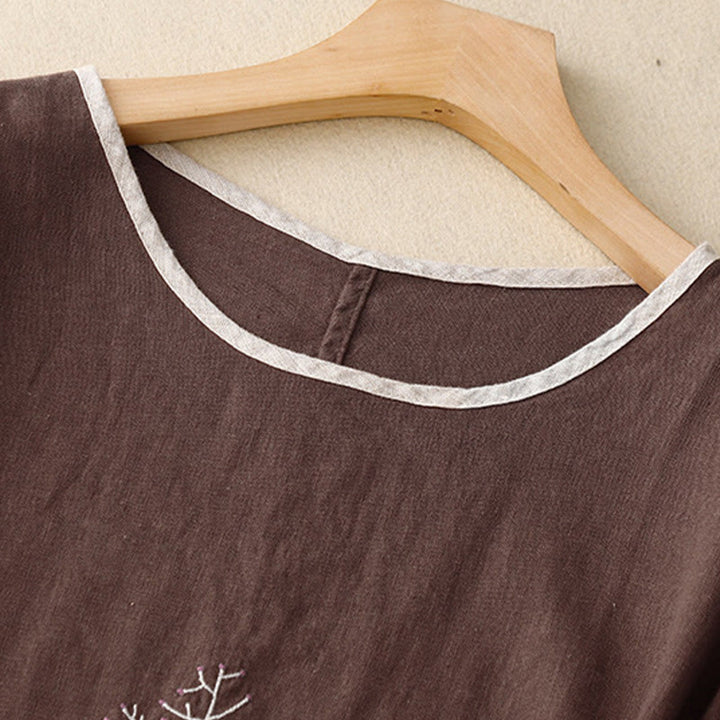 Buddha Stones Casual Embroidery Tree Drawstring Women's Crew Neck Design Half Sleeve T-Shirt - image 11