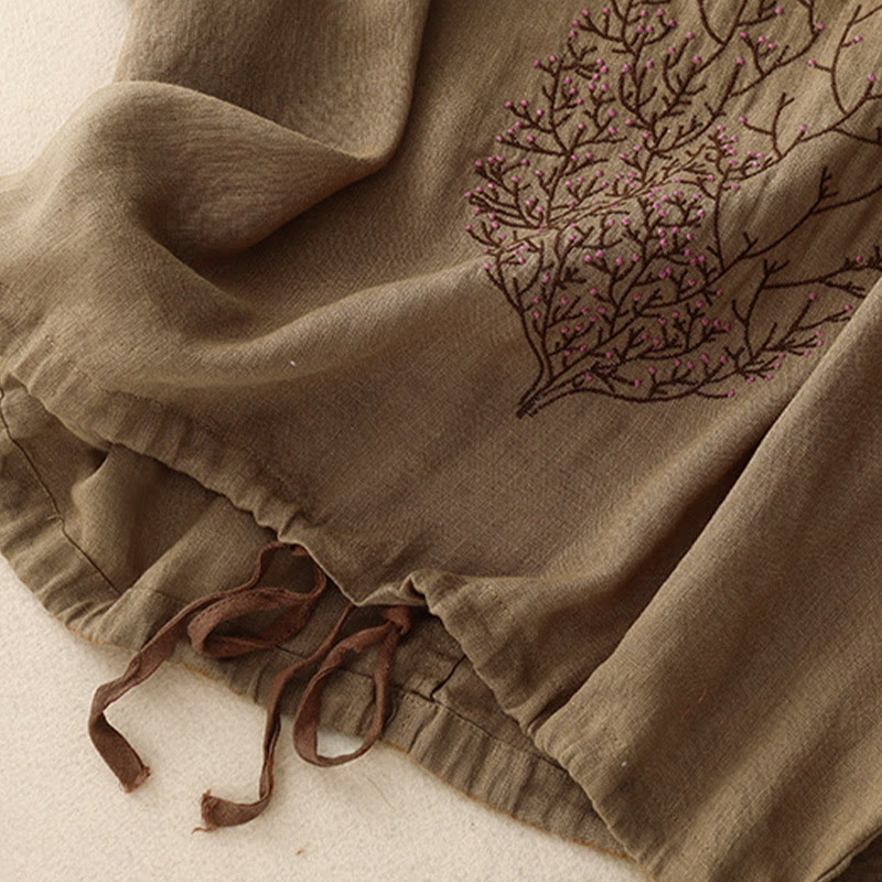 Buddha Stones Casual Embroidery Tree Drawstring Women's Crew Neck Design Half Sleeve T-Shirt - image 20