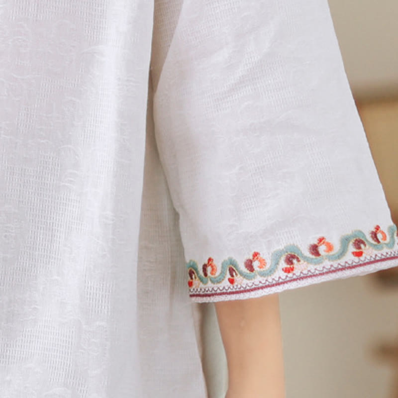 Buddha Stones Casual Jacquard Frog-Button Women's Crew Neck Design Three Quarter Sleeve Cotton Linen Shirt - image 11