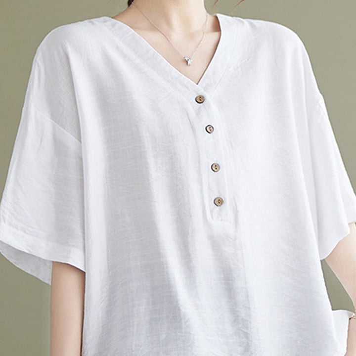 Buddha Stones Casual Plain Women's V-Neck Design Half Sleeve Viscose Shirt