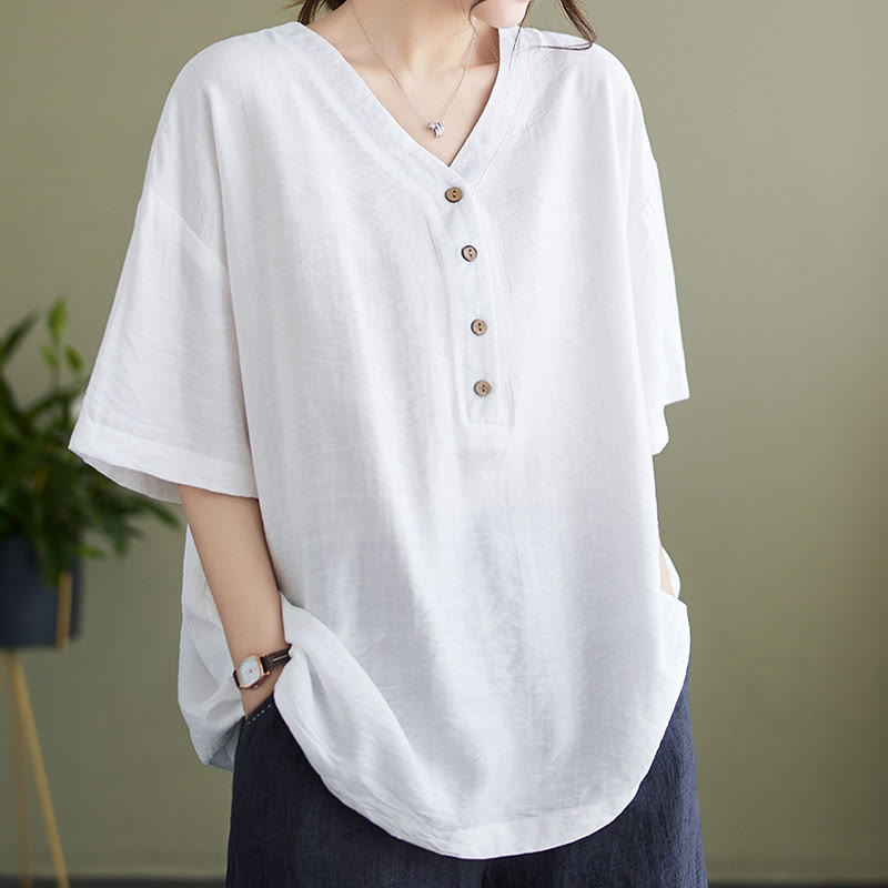 Buddha Stones Casual Plain Women's V-Neck Design Half Sleeve Viscose Shirt - image 3