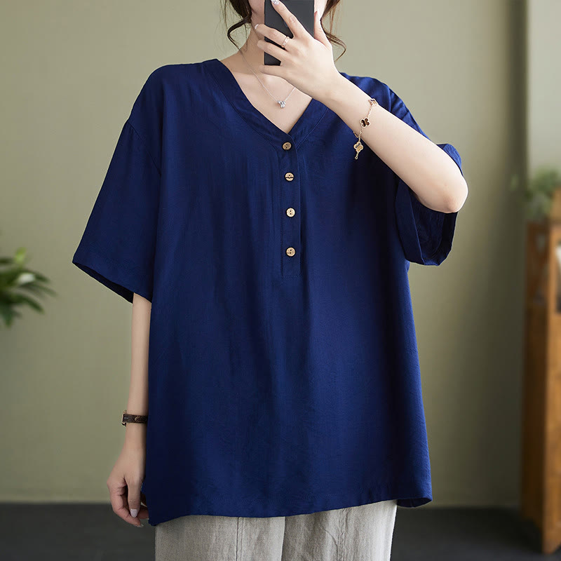 Buddha Stones Casual Plain Women's V-Neck Design Half Sleeve Viscose Shirt - image 11