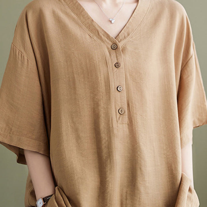 Buddha Stones Casual Plain Women's V-Neck Design Half Sleeve Viscose Shirt - image 21