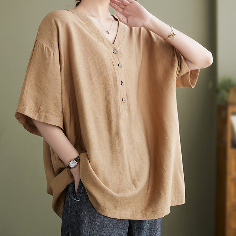 Buddha Stones Casual Plain Women's V-Neck Design Half Sleeve Viscose Shirt - image 20