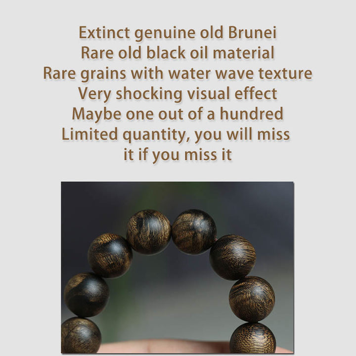 Buddha Stones Rare Brunei Agarwood Water Ripple Pattern Peace Calm Bracelet