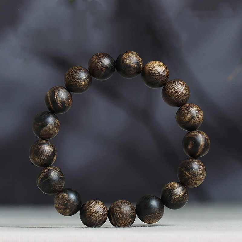 Buddha Stones Rare Brunei Agarwood Water Ripple Pattern Peace Calm Bracelet