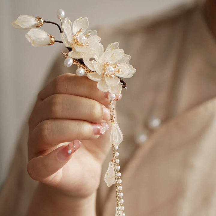 Buddha Stones Classical Magnolia Tassel Side Hair Clip