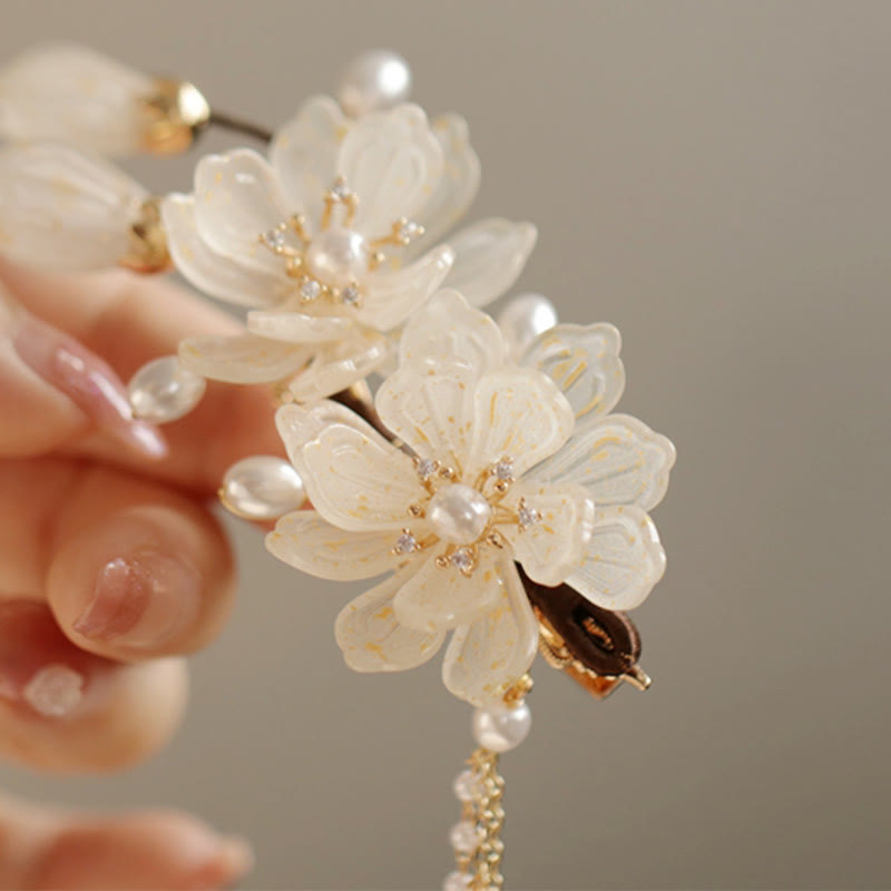 Buddha Stones Classical Magnolia Tassel Side Hair Clip