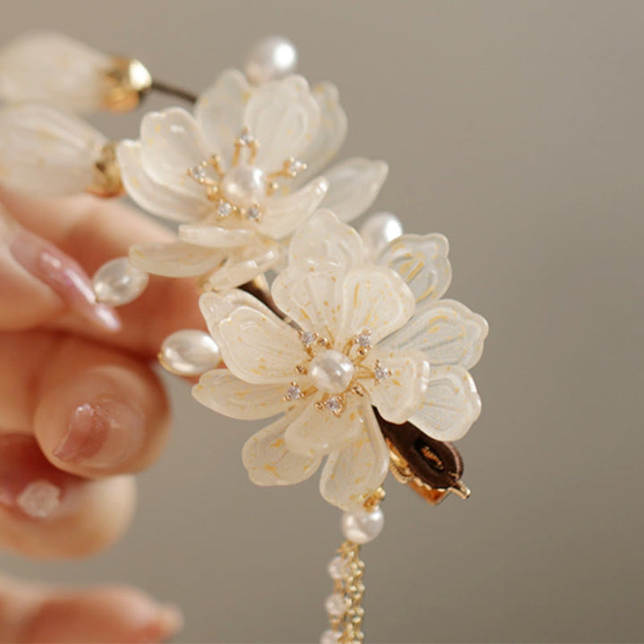 Buddha Stones Classical Magnolia Tassel Side Hair Clip