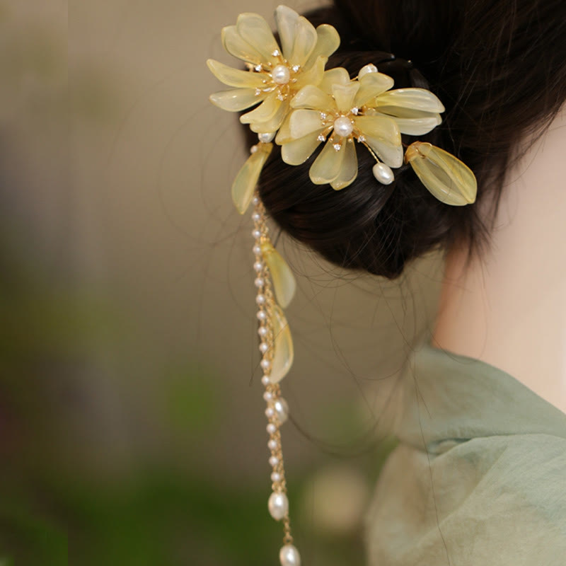 Buddha Stones Classical Magnolia Tassel Side Hair Clip