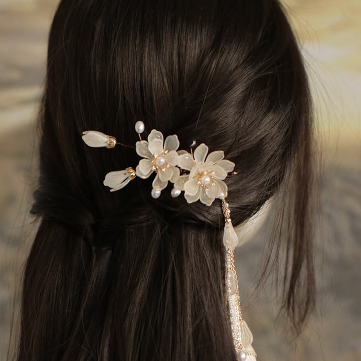 Buddha Stones Classical Magnolia Tassel Side Hair Clip