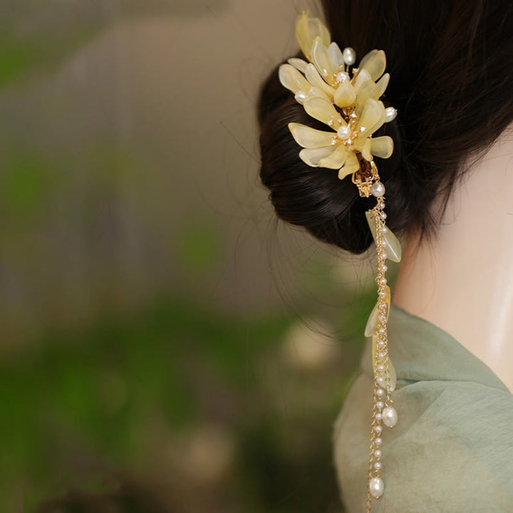 Buddha Stones Classical Magnolia Tassel Side Hair Clip