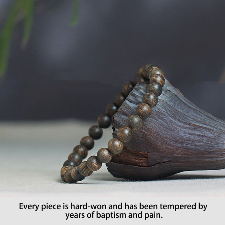 Buddha Stones Rare Brunei Black Qinan Agarwood Peace Strength Bracelet