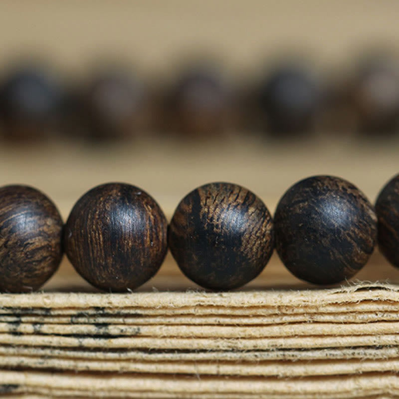 Buddha Stones Rare Brunei Black Qinan Agarwood Peace Strength Bracelet