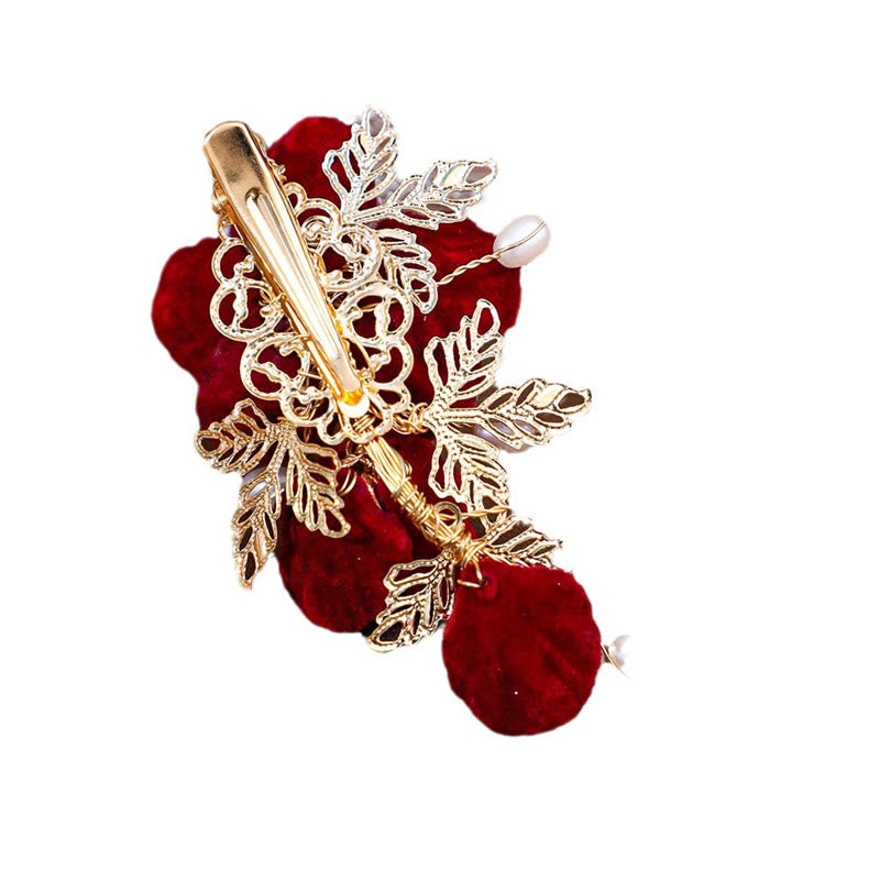 Buddha Stones Vintage Red Camellia Side Hair Clip